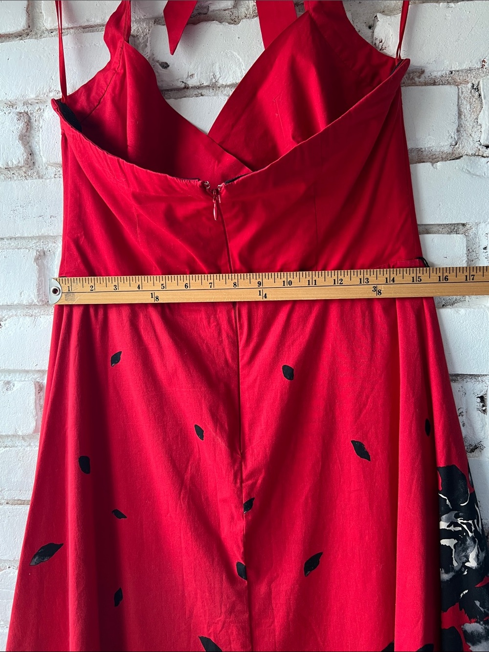 Red Floral Halter Midi Dress vintage le chateau - Picture 16 of 16